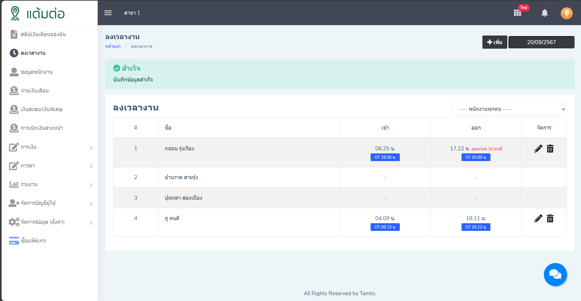 ลงเวลาเเทนพนักงาน/OT